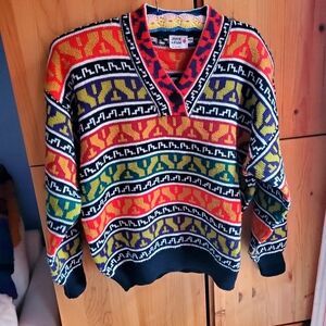 Joye + Fun Women's Multi Coloured V Neck Wool Blend Sweater Size Medium